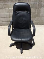 MaxSold Auction: Black Leather Adjustable Highback Executive Office Desk Chair with Armrests and Casters - Union City (California, USA) SELLER MANAGED Downsizing Online Auction - Tammy Court