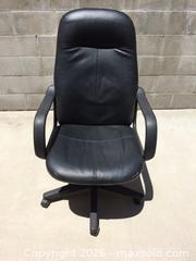 MaxSold Auction: Black Leather Adjustable Highback Executive Office Desk Chair with Armrests and Casters - Union City (California, USA) SELLER MANAGED Downsizing Online Auction - Tammy Court