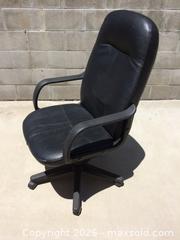 MaxSold Auction: Black Leather Adjustable Highback Executive Office Desk Chair with Armrests and Casters - Union City (California, USA) SELLER MANAGED Downsizing Online Auction - Tammy Court