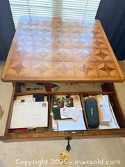 MaxSold Auction: Antique/Vintage Medium Brown Wood & Metal Side Table - Austin (Texas, USA) SELLER MANAGED Moving Online Auction - Cedarcliffe Drive