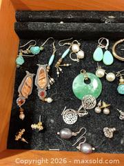 MaxSold Auction: Assorted Costume Jewelry Lot — Earrings, Pendants, Rings, wood jewelry box  - Baltimore (Maryland, USA) PARTNER MANAGED Estate Sale Online Auction - Ken Oak Road