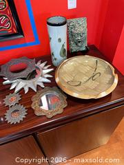 MaxSold Auction: Glazed Pottery & Metal Serving Bowl, Tall Vase, Green Face Plaque, mirrors - Baltimore (Maryland, USA) PARTNER MANAGED Estate Sale Online Auction - Ken Oak Road