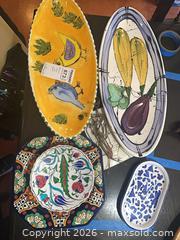 MaxSold Auction: Hand-Painted Multi-Color Serving Platter and decorative plates  - Baltimore (Maryland, USA) PARTNER MANAGED Estate Sale Online Auction - Ken Oak Road