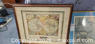 MaxSold Auction: Lot of 2 Framed World Map Prints (Double Hemisphere & Pacific) - Baltimore (Maryland, USA) PARTNER MANAGED Estate Sale Online Auction - Ken Oak Road