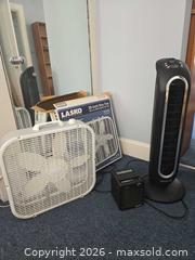 MaxSold Auction: Lot of 3 Corded Appliances: 20in Box Fan, Tower Fan, Space Heater - Baltimore (Maryland, USA) PARTNER MANAGED Estate Sale Online Auction - Ken Oak Road