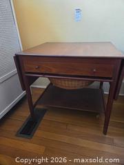 MaxSold Auction: Mid-Century Drop Leaf Sewing/Side Table, Teak Tone - Baltimore (Maryland, USA) PARTNER MANAGED Estate Sale Online Auction - Ken Oak Road