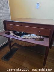 MaxSold Auction: Mid-Century Drop Leaf Sewing/Side Table, Teak Tone - Baltimore (Maryland, USA) PARTNER MANAGED Estate Sale Online Auction - Ken Oak Road