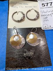 MaxSold Auction: Sterling Silver Jewelry Lot: Hoop, Dangle Earrings & Brooch - Baltimore (Maryland, USA) PARTNER MANAGED Estate Sale Online Auction - Ken Oak Road
