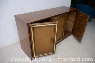 MaxSold Auction: Mid-Century Rattan Panel Media Cabinet with 3 Doors - London (Ontario, Canada) SELLER MANAGED Estate Sale Online Auction - Berkshire Court (CONDO)