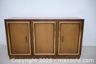 MaxSold Auction: Mid-Century Rattan Panel Media Cabinet with 3 Doors - London (Ontario, Canada) SELLER MANAGED Estate Sale Online Auction - Berkshire Court (CONDO)