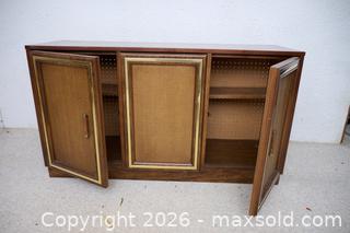 MaxSold Auction: Mid-Century Rattan Panel Media Cabinet with 3 Doors - London (Ontario, Canada) SELLER MANAGED Estate Sale Online Auction - Berkshire Court (CONDO)