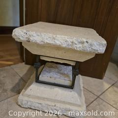MaxSold Auction: CLASSIC TRAVERTINE STONE PLANT STAND WITH METAL FRAME - Toronto (Ontario, Canada) SELLER MANAGED Downsizing Online Auction - St Edmunds Drive