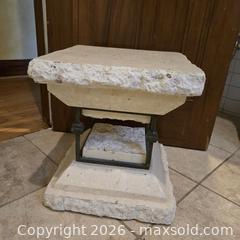 MaxSold Auction: CLASSIC TRAVERTINE STONE PLANT STAND WITH METAL FRAME - Toronto (Ontario, Canada) SELLER MANAGED Downsizing Online Auction - St Edmunds Drive
