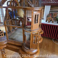 MaxSold Auction: VICTORIAN ORNATE WOODEN BIRDCAGE WITH STAND, HONEY BROWN - Toronto (Ontario, Canada) SELLER MANAGED Downsizing Online Auction - St Edmunds Drive