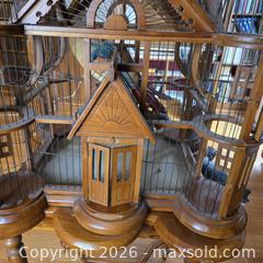 MaxSold Auction: VICTORIAN ORNATE WOODEN BIRDCAGE WITH STAND, HONEY BROWN - Toronto (Ontario, Canada) SELLER MANAGED Downsizing Online Auction - St Edmunds Drive