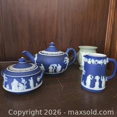 MaxSold Auction: Wedgwood Jasperware Tea and Serve Set, Cobalt & Sage - Toronto (Ontario, Canada) SELLER MANAGED Downsizing Online Auction - St Edmunds Drive
