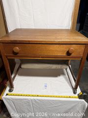 MaxSold Auction: Danish Teak Sewing Cart Table With Storage Drawer and Castor Wheels  - Ottawa (Ontario, Canada) SELLER MANAGED Downsizing Online Auction - Prince Albert Street