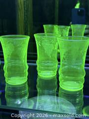 MaxSold Auction: Lot of 3 Uranium Glass Drinking Glasses Grape Pattern  - Ottawa (Ontario, Canada) SELLER MANAGED Downsizing Online Auction - Prince Albert Street