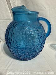 MaxSold Auction: Vintage 1960's Anchor Hocking Aquamarine Lido Milano Pattern Drinkware Jug Tumbler Glasses  - Ottawa (Ontario, Canada) SELLER MANAGED Downsizing Online Auction - Prince Albert Street