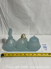 MaxSold Auction: Vintage Frosted Blue Glass Vanity Set  - Ottawa (Ontario, Canada) SELLER MANAGED Downsizing Online Auction - Prince Albert Street