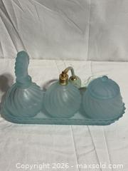 MaxSold Auction: Vintage Frosted Blue Glass Vanity Set  - Ottawa (Ontario, Canada) SELLER MANAGED Downsizing Online Auction - Prince Albert Street