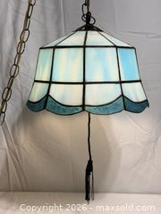 MaxSold Auction: Vintage Tiffany Style Blue Stained Glass Pendant Hanging Light Fixture  - Ottawa (Ontario, Canada) SELLER MANAGED Downsizing Online Auction - Prince Albert Street