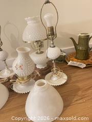 MaxSold Auction: Fenton Milk Glass Hobnail Table Lamps with Shades - Surrey (British Columbia, Canada) SELLER MANAGED Estate Sale Online Auction - 72 Avenue