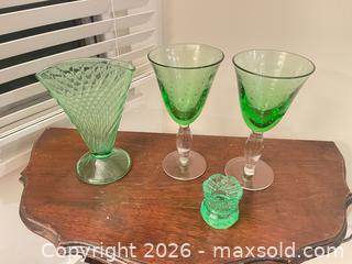 MaxSold Auction: Green glassware /Uranium glass  - Surrey (British Columbia, Canada) SELLER MANAGED Estate Sale Online Auction - 72 Avenue