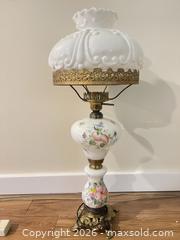 MaxSold Auction: Victorian-Style Milk Glass Hurricane Parlor Lamp with Brass Base - Surrey (British Columbia, Canada) SELLER MANAGED Estate Sale Online Auction - 72 Avenue
