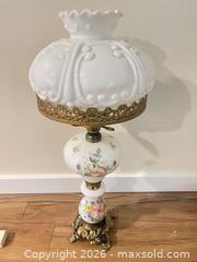 MaxSold Auction: Victorian-Style Milk Glass Hurricane Parlor Lamp with Brass Base - Surrey (British Columbia, Canada) SELLER MANAGED Estate Sale Online Auction - 72 Avenue