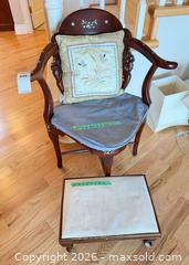 MaxSold Auction: Antique Asian-Inspired Dark Brown Wood Armchair with Ottoman - Saanich (British Columbia, Canada) PARTNER MANAGED Moving Online Auction - Marsett Place (CONDO)