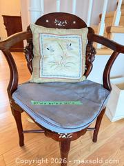 MaxSold Auction: Antique Asian-Inspired Dark Brown Wood Armchair with Ottoman - Saanich (British Columbia, Canada) PARTNER MANAGED Moving Online Auction - Marsett Place (CONDO)