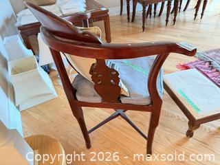 MaxSold Auction: Antique Asian-Inspired Dark Brown Wood Armchair with Ottoman - Saanich (British Columbia, Canada) PARTNER MANAGED Moving Online Auction - Marsett Place (CONDO)