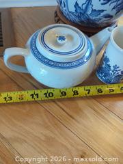 MaxSold Auction: Blue & White Chinese Porcelain Tea Set with Wooden Stand - Saanich (British Columbia, Canada) PARTNER MANAGED Moving Online Auction - Marsett Place (CONDO)