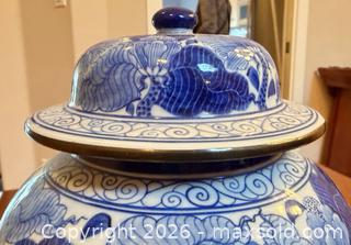 MaxSold Auction: Blue & White Porcelain Ginger Jar with Lid and Plate on Wood Stand - Saanich (British Columbia, Canada) PARTNER MANAGED Moving Online Auction - Marsett Place (CONDO)