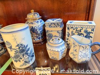 MaxSold Auction: Blue & White Porcelain Lot: Vase, Ginger Jar, Covered Box, Pitcher - Saanich (British Columbia, Canada) PARTNER MANAGED Moving Online Auction - Marsett Place (CONDO)
