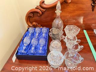 MaxSold Auction: Clear Cut Starburst/Floral Crystal Glassware Set with Decanter - Saanich (British Columbia, Canada) PARTNER MANAGED Moving Online Auction - Marsett Place (CONDO)