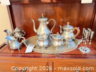 MaxSold Auction: Vintage Pewter Tea & Coffee Set with Tray and Goblets - Saanich (British Columbia, Canada) PARTNER MANAGED Moving Online Auction - Marsett Place (CONDO)