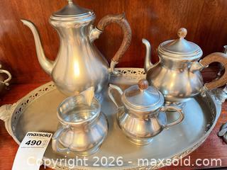 MaxSold Auction: Vintage Pewter Tea & Coffee Set with Tray and Goblets - Saanich (British Columbia, Canada) PARTNER MANAGED Moving Online Auction - Marsett Place (CONDO)
