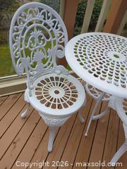 MaxSold Auction: White Cast Aluminum Ornate Victorian 3-Piece Bistro Set - Saanich (British Columbia, Canada) PARTNER MANAGED Moving Online Auction - Marsett Place (CONDO)