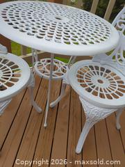 MaxSold Auction: White Cast Aluminum Ornate Victorian 3-Piece Bistro Set - Saanich (British Columbia, Canada) PARTNER MANAGED Moving Online Auction - Marsett Place (CONDO)
