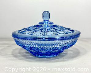 MaxSold Auction: Vintage Indiana Glass Windsor Button & Cane Blue Covered Candy Dish - Newmarket (Ontario, Canada) SELLER MANAGED Reseller Online Auction - Lundys Lane