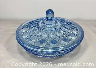 MaxSold Auction: Vintage Indiana Glass Windsor Button & Cane Blue Covered Candy Dish - Newmarket (Ontario, Canada) SELLER MANAGED Reseller Online Auction - Lundys Lane