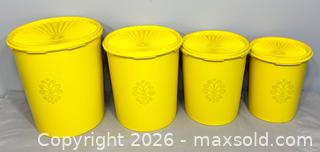 MaxSold Auction: Vintage Tupperware Servalier Sunburst Canister Set of 4 - Newmarket (Ontario, Canada) SELLER MANAGED Reseller Online Auction - Lundys Lane