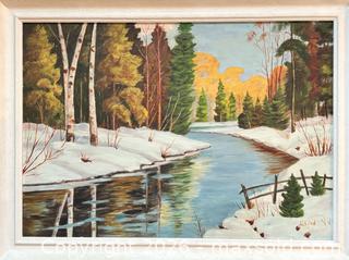 MaxSold Auction: Vintage Winter River Scene Oil Painting Signed L. Cook  - Newmarket (Ontario, Canada) SELLER MANAGED Reseller Online Auction - Lundys Lane