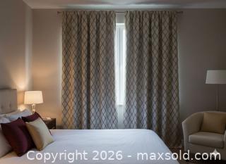 MaxSold Auction: 2 Custom Satin Jacquard Curtain Panels with Blackout Lining - Oshawa (Ontario, Canada) SELLER MANAGED Downsizing Online Auction - Arthur Street Arthur