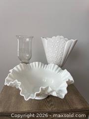 MaxSold Auction: 3-Piece Milk Glass Lot (Hobnail + Diamond Point) - Oshawa (Ontario, Canada) SELLER MANAGED Downsizing Online Auction - Arthur Street Arthur