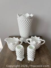 MaxSold Auction: 5-Piece Hobnail Milk Glass Set – Opaque White - Oshawa (Ontario, Canada) SELLER MANAGED Downsizing Online Auction - Arthur Street Arthur