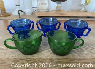 MaxSold Auction: 5pc Vintage Coloured Glass Serving Lot – Hazel Atlas & Anchor Hocking - Oshawa (Ontario, Canada) SELLER MANAGED Downsizing Online Auction - Arthur Street Arthur