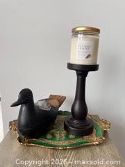 MaxSold Auction: Eclectic Folk Art Décor Grouping – Candle, Carved Duck Box & Venetian Tray - Oshawa (Ontario, Canada) SELLER MANAGED Downsizing Online Auction - Arthur Street Arthur